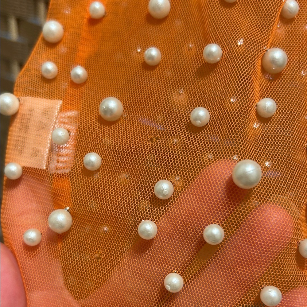 TOP CHIC Orange Pearl-Embellished Sheer Long Sleeve Top - Picture 7 of 7